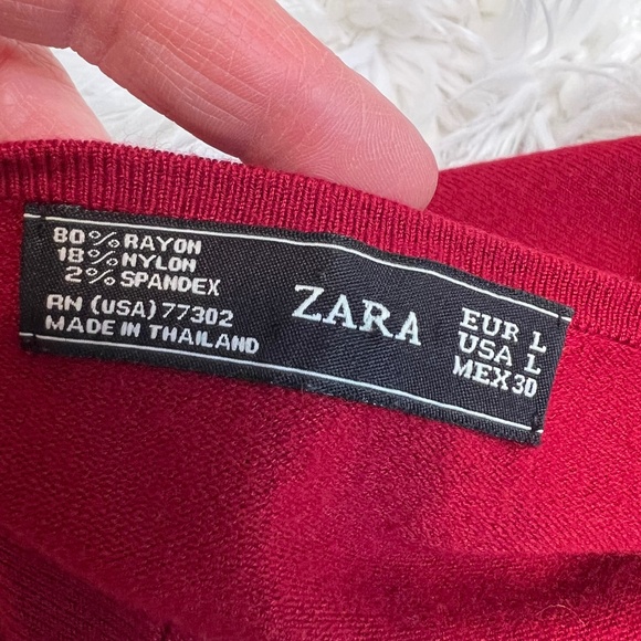 |•ZARA•| Dark Red Burgundy Swoop Neck Fitted Sweater X-long Sleeves - Picture 5 of 11